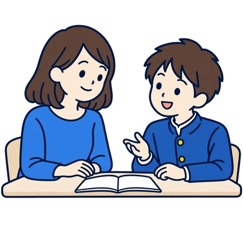 担任の先生と話す男の子のイラスト