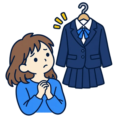 中学校の制服を見上げる女の子のイラスト