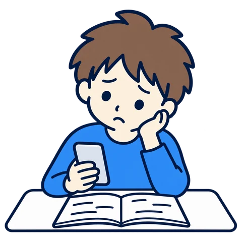 教科書を開いたままスマホを見る中学生のイラスト