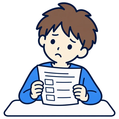 返ってきた答案を見て首をかしげる中学生のイラスト