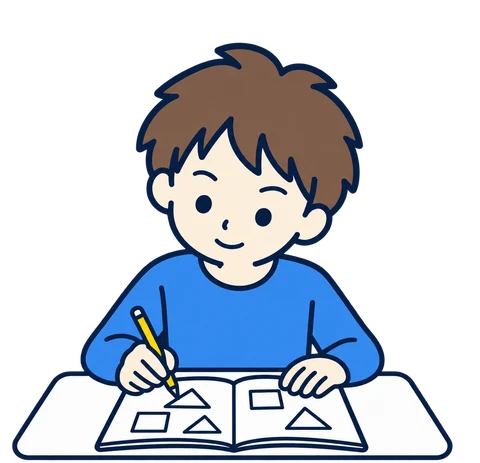 図形の問題を解く男の子のイラスト