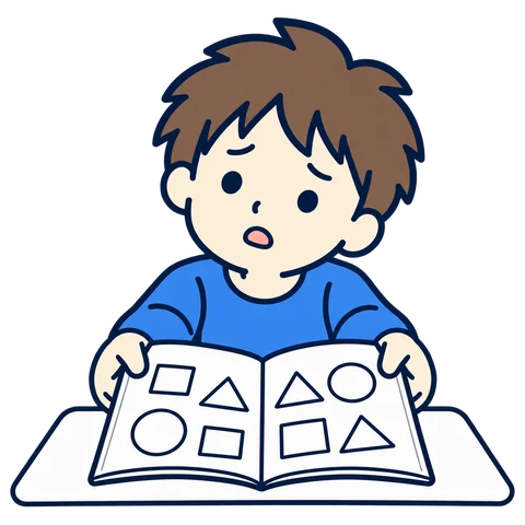 ドリルを差し出して答えを聞きにくる男の子のイラスト